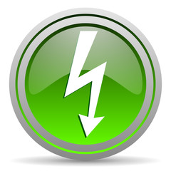 lightning green glossy icon on white background