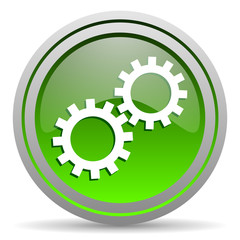 gears green glossy icon on white background