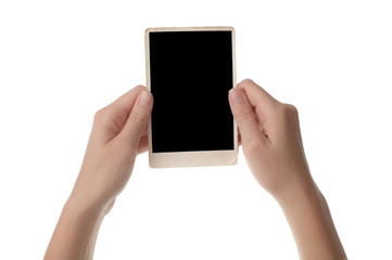 Women hand holding blank photo frame