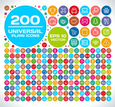 200 Universal Plain Icon Set