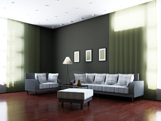 Livingroom with furniture and a lamp