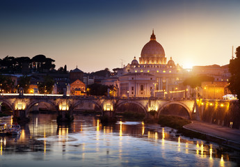 view on Tiber and St Peter Basilica in Vatican - obrazy, fototapety, plakaty