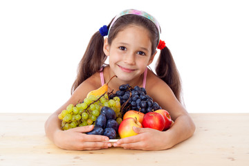 Fototapeta premium Girl with pile of fruit