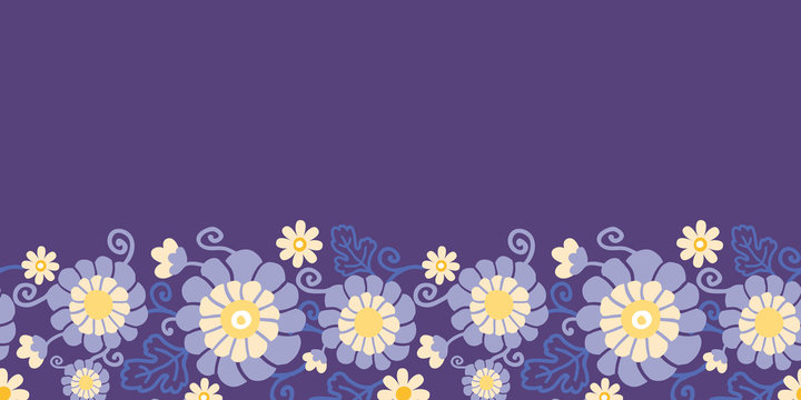 Vector purple flowers and leaves elegant horizontal seamless