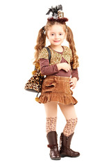 Full length portrait of a smiling girl posing