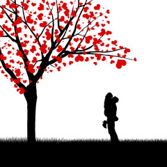 Fototapeta na wymiar Romantyczna para i drzewa miłości