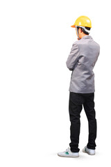 Engineers person standing back view, isolated on white
