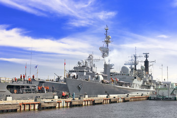 Flagship military ship in gulf.