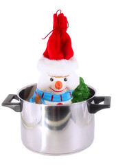 New Year decoration- snowman in saucepan.