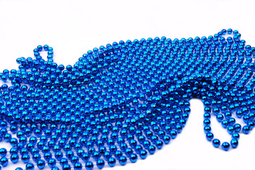 Blue beads, Christmas decoration, isolated on white background