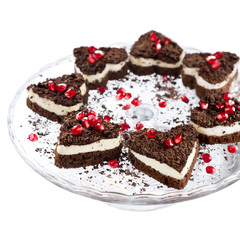Valentine Cake in the Shape of Heart Decorated with Pomegranate