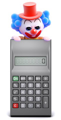 Clown peeps over top of calculator