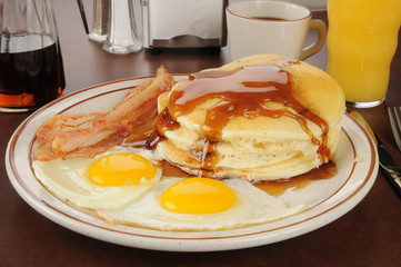 Bacon and eggs with pancakes