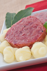Zampone con purè - Pig's trotter , close-up