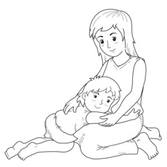 illustration of Mother and child - Coloring book