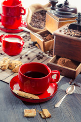 Fototapeta premium Brewed coffee served in a red cup