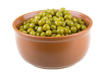 green peas, in a bowl, isolated, white background