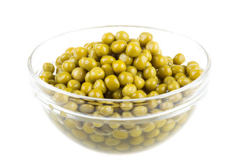 green peas, in a bowl, isolated, white background