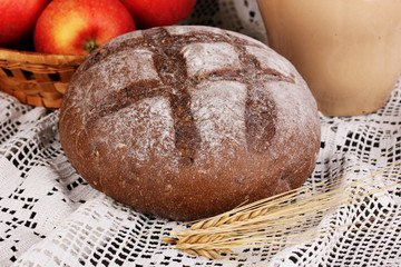 Rye bread on autumn composition background close-up