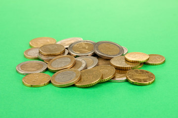 euro coins isolated on color background