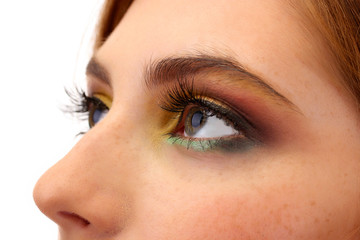 beautiful female eyes with bright autumn make-up