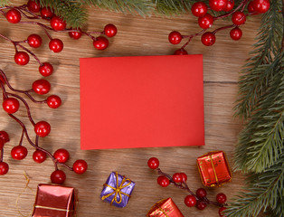 Fototapeta na wymiar red card with Christmas Decorations