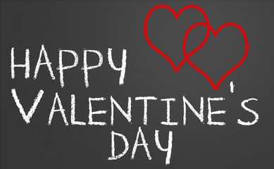 Happy valentines day chalkboard with two red hearts