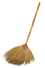 Straw broom isolated on white background