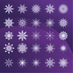 Fototapeta na wymiar Set of snowflakes violet background