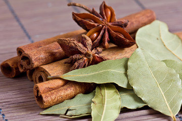 Mixed spices on wooden background