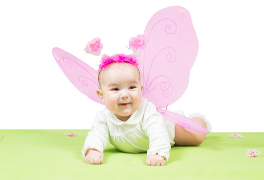 Pretty Child Girl, Dressed In Butterfly Costume