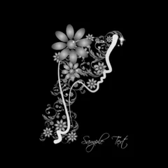 Poster Perfect profiel van een vrouw met bloemen - grijstinten © Letizia