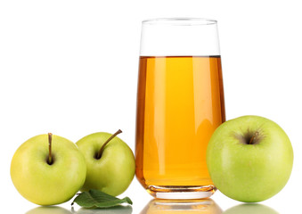 Useful apple juice with apples around isolated on white