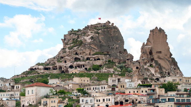 Timelapse view of Uchisar hill at Cappadocia,  central Turkey.