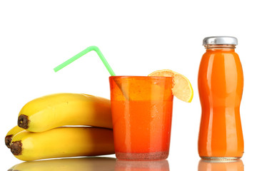 Delicious multifruit juice isolated on white