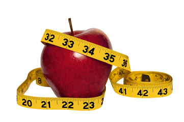 Shiny Red Apple With Yellow Measuring Tape