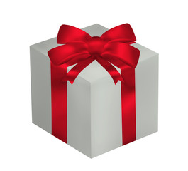 Gift box with red ribbon and bow isolated on the white backgroun