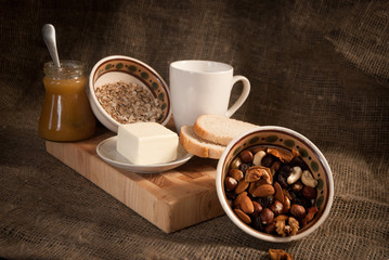 healthy  meal with bread,milk and cereals
