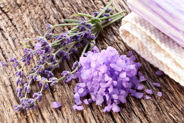 Obraz na płótnie Canvas Bunch of lavender and sea salt.