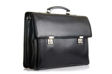 Black leather briefcase isolated on the white