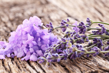 Fototapeta premium Bunch of lavender and sea salt.