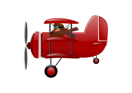 Historical airplane - red triplane with the pilot