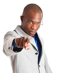 African businessman pointing at you