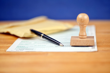 Office Desktop with a Stamp