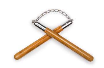 Martial arts nunchaku weapon isolated on white