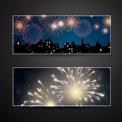 Vector Illustration of Two Verical Banners with Fireworks