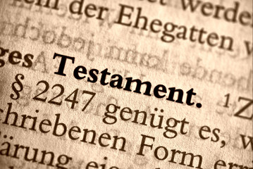 Testament - schwarzer und weißer Text auf sepiafarbenem Hintergrund - obrazy, fototapety, plakaty