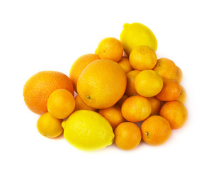 Mix of citrus fruits on white background