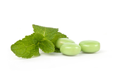 Bubble gum with mint on white background