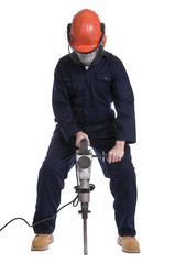 workman using pneumatic drill